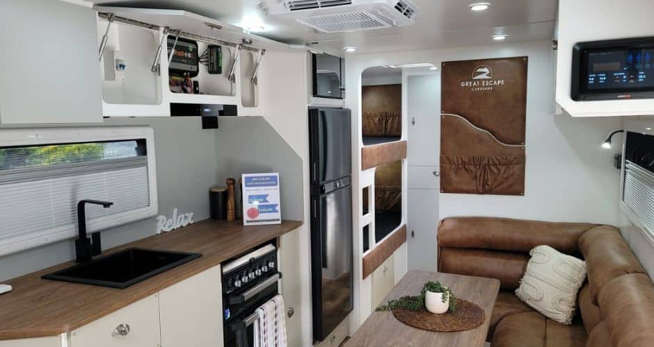 Great Escape Caravans Melbourne Family Caravans With Bunks Tan Interior