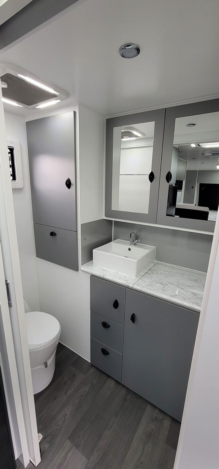 Luxurious touring caravan ensuite bathroom toilet shower Melbourne